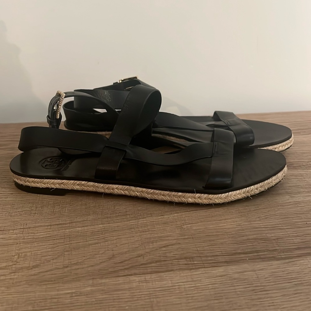Tory Burch Black Flat Ankle Wrap Sandals
